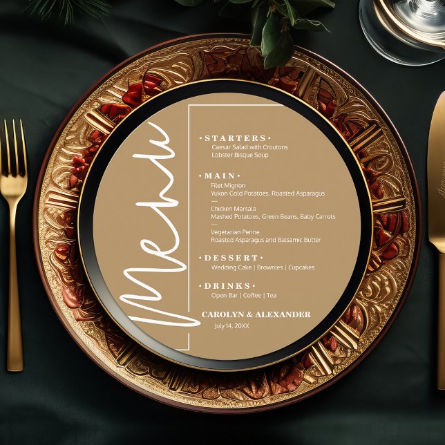 Chic Gold Round Menu (Chic Gold round menu ready to be personalized for your sit-down dinner occasion.)