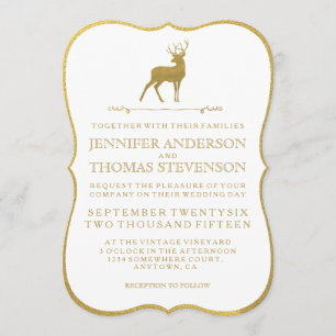 CHIC GOLD   RUSTIC DEER WEDDING INVITATIONS