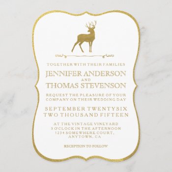 Chic Gold | Rustic Deer Wedding Invitations by antiquechandelier at Zazzle
