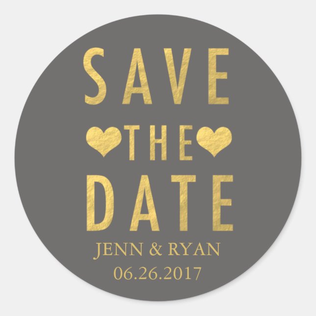 CHIC GOLD SAVE THE DATE CLASSIC ROUND STICKER (Front)