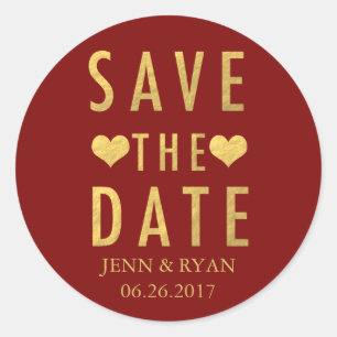 CHIC GOLD SAVE THE DATE CLASSIC ROUND STICKER