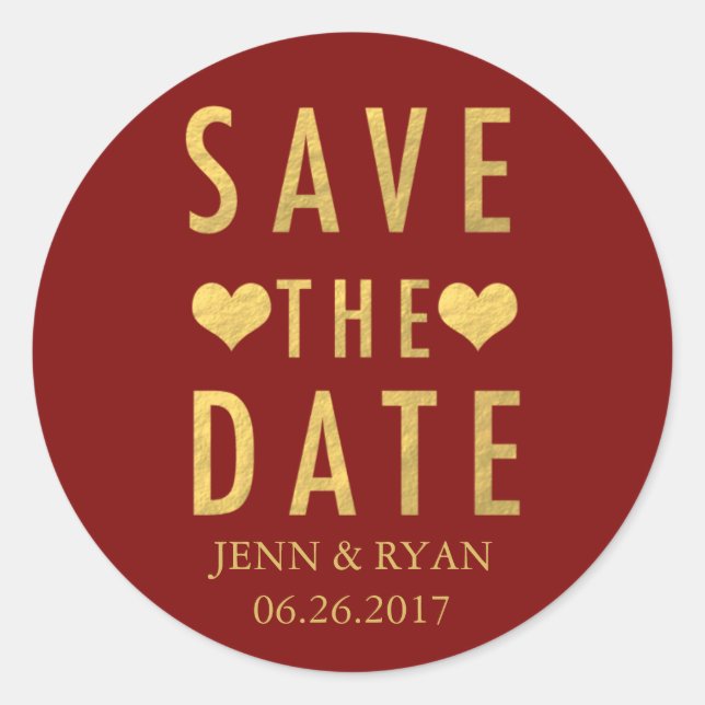 CHIC GOLD SAVE THE DATE CLASSIC ROUND STICKER (Front)