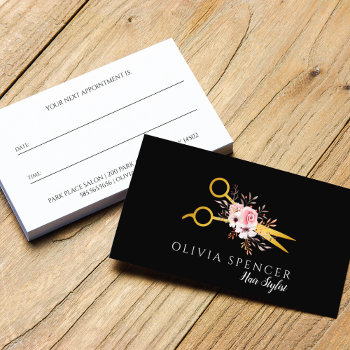 Chic Gold Scissors Salon Appointment Card by mangomoonstudio at Zazzle