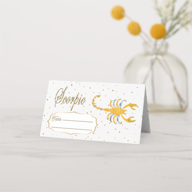 Chic Gold Scorpio Zodiac Birthday Place Card (Front)