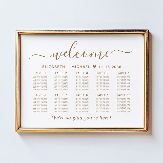 Chic Gold Script 10 Table Wedding Seating Chart (Creator Uploaded)
