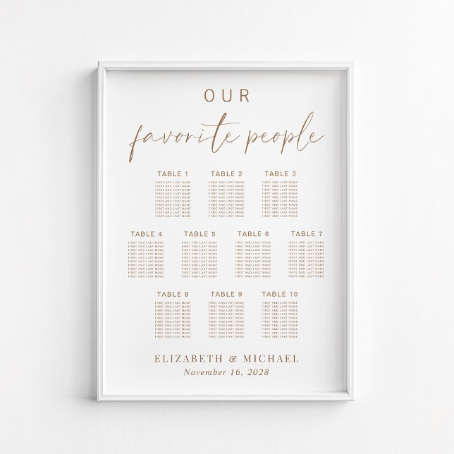 Chic Gold Script 10 Table Wedding Seating Chart (Creator Uploaded)