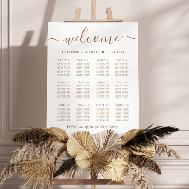 Chic Gold Script 12 Table Wedding Seating Chart Foam Board (Creator Uploaded)