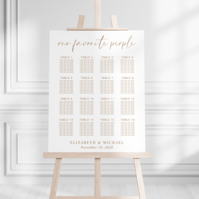 Chic Gold Script 16 Table Wedding Seating Chart Foam Board (Creator Uploaded)