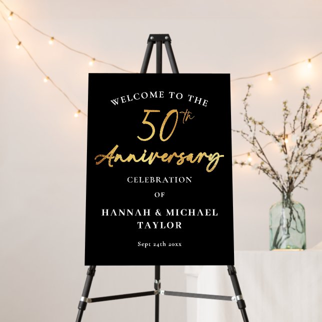 Chic Gold Script 50th Wedding Anniversary Welcome Foam Board (In Situ (Stand))