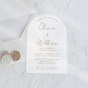 Chic Gold Script Arch Wedding Frosted Acrylic Invitations