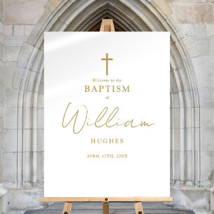 Chic Gold Script Baptism Christening Welcome Sign