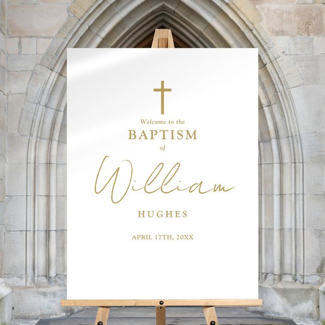 Chic Gold Script Baptism Christening Welcome Sign (Chic Gold Script Baptism Christening Welcome Sign)