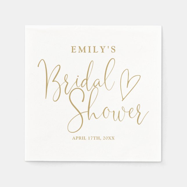 Chic Gold Script Calligraphy Bridal Shower Napkins (Front)