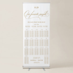 Chic Gold Script Calligraphy Wedding Seating Chart Retractable Banner