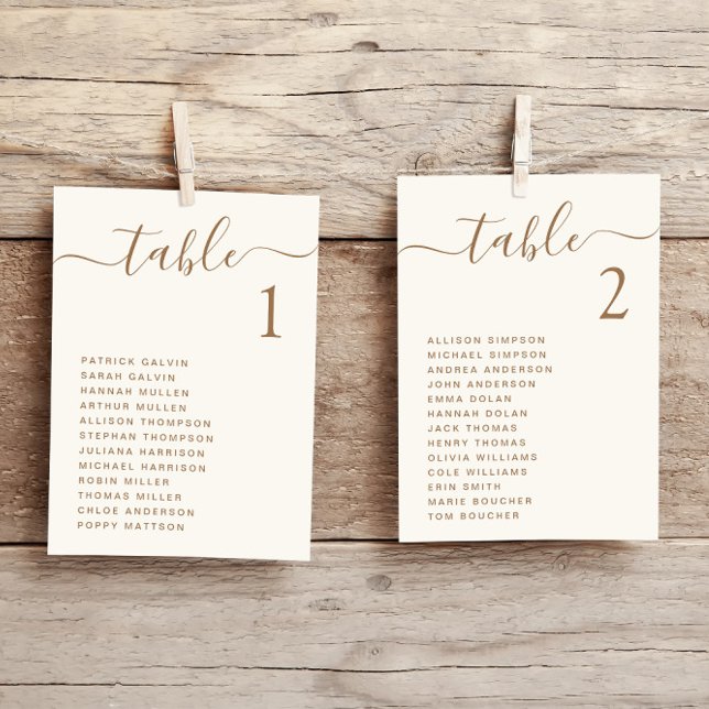 Chic Gold Script Cream Wedding Seating Chart Card (Creator Uploaded)