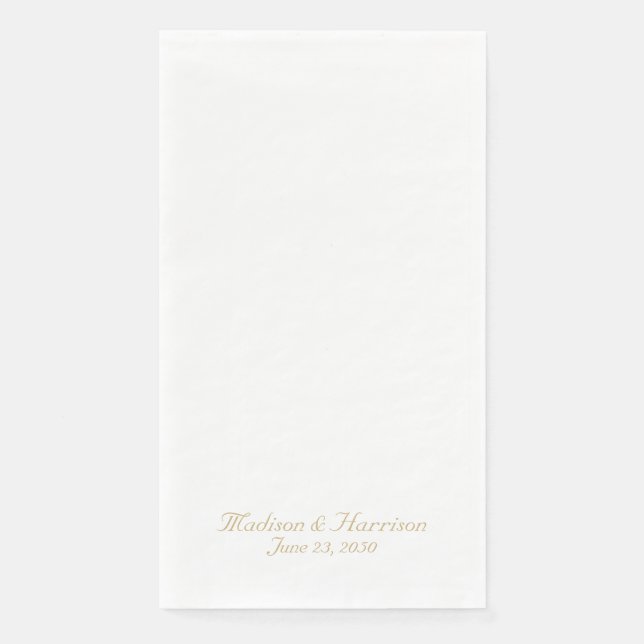 Chic gold script custom names date elegant wedding paper guest towels (Front)