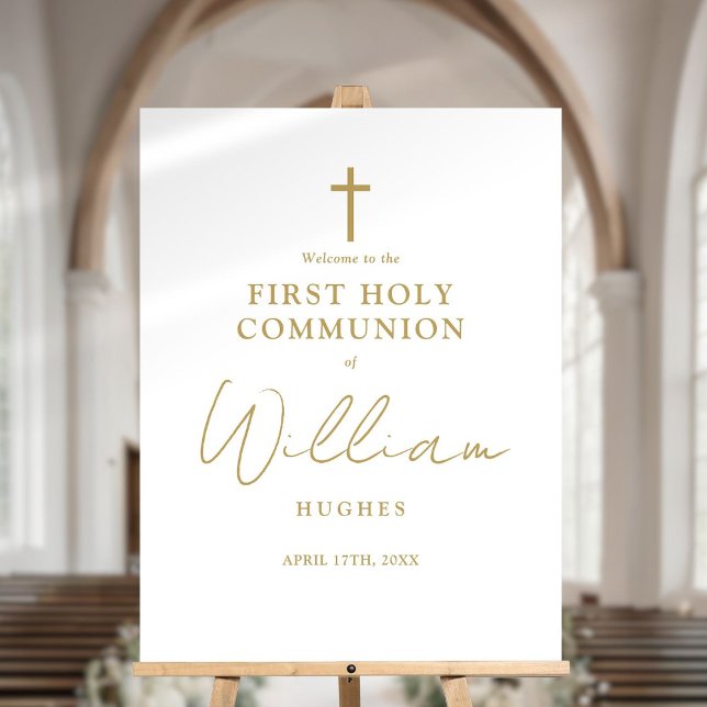 Chic Gold Script First Holy Communion Welcome Sign (Chic Gold Script First Holy Communion Welcome Sign)