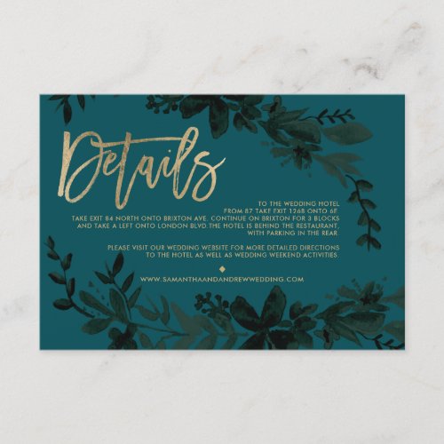 Chic gold script Floral greenwedding direction Enclosure Card