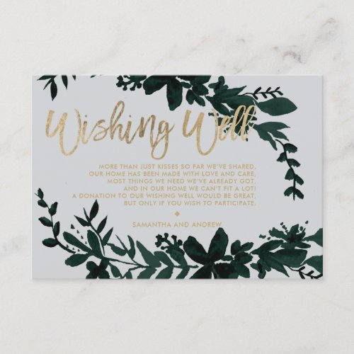 Chic gold script Floral grey wedding wishing well Enclosure Card