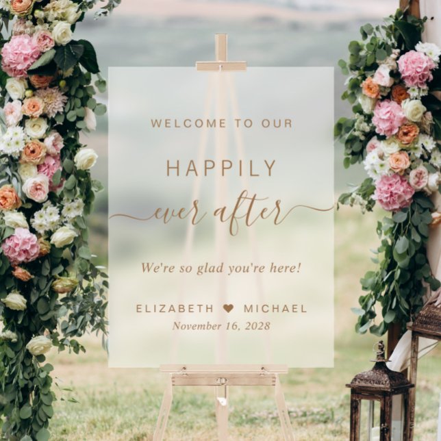 Chic Gold Script Frosted Wedding Welcome Acrylic Sign (Creator Uploaded)