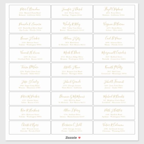 Chic Gold Script Guest Names Address Sticker