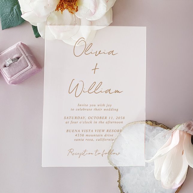 Chic Gold Script Minimalist Wedding Frosted Acrylic Invitations (Make your wedding unforgettable with stunning acrylic invitations—modern, elegant, unique!)