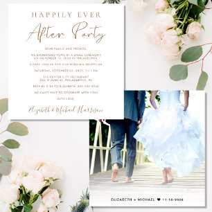 Chic Gold Script Photo Wedding Reception Invitation