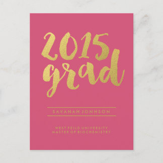Chic Gold Script | Pink Graduate Photo Postcard