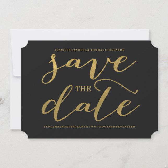 Chic Gold Script Save the Date Invitation (Front)