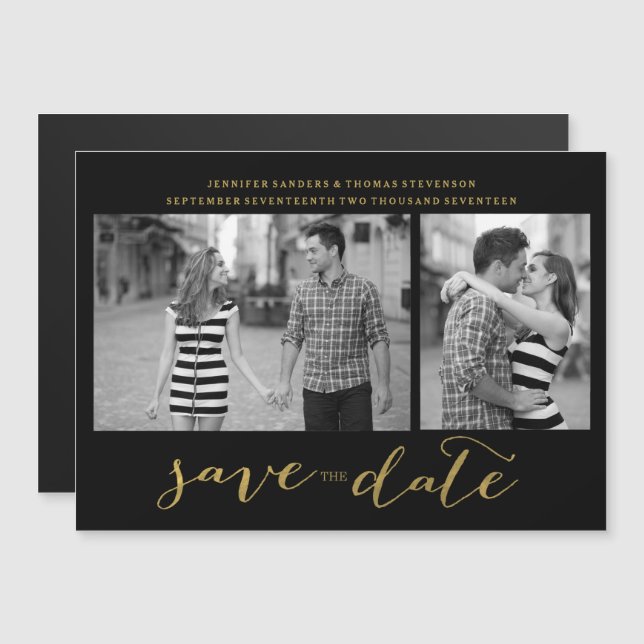 Chic Gold Script Save the Date Magnet Invitations (Front/Back)