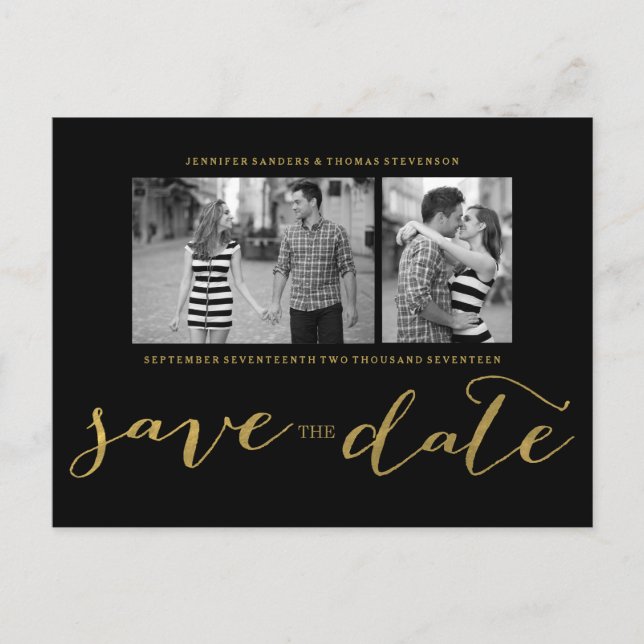 Chic Gold Script Save the Date Postcard (Front)