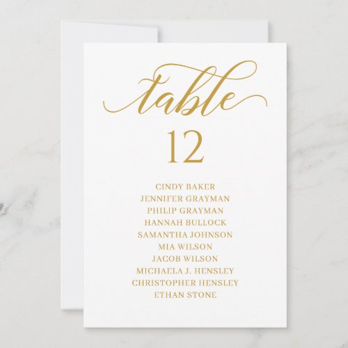 Chic Gold Script Table Number Seating Chart