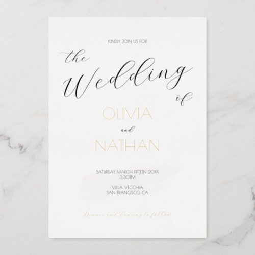 Chic Gold Script The Wedding of Wedding Invitation Foil Invitation
