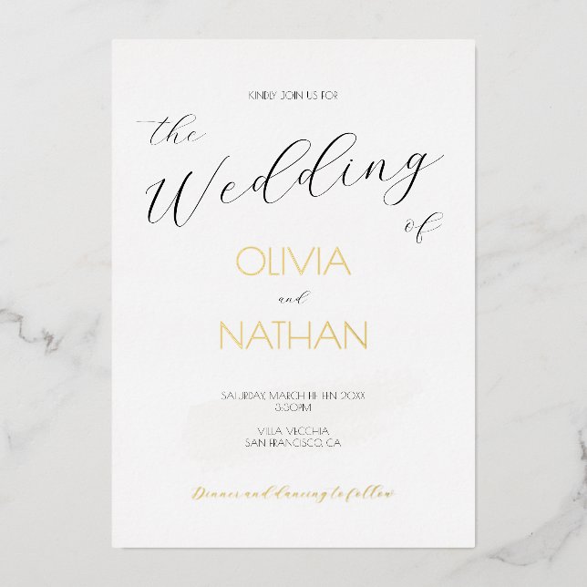 Chic Gold Script The Wedding of Wedding Invitation Foil Invitation (Front)