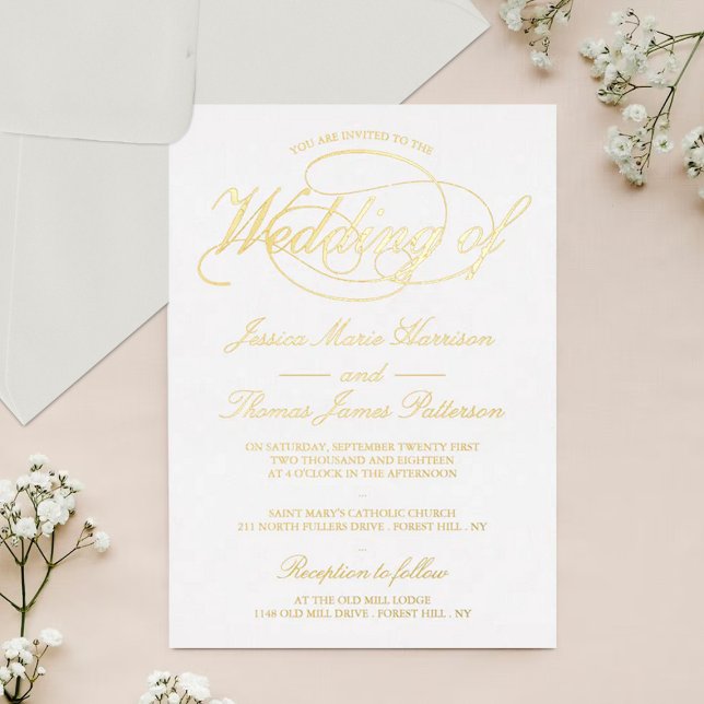 Chic Gold Script Wedding Real Foil Invitation (Creator Uploaded)