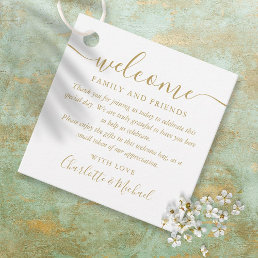 Chic Gold Script Wedding Welcome Gift Basket Bag Favor Tags