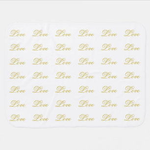 Chic Gold Script White Love Wedding Calligraphy Baby Blanket