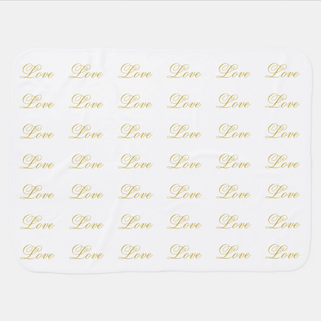 Chic Gold Script White Love Wedding Calligraphy Baby Blanket (Horizontal)