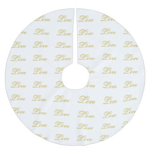Chic Gold Script White Love Wedding Calligraphy Brushed Polyester Tree Skirt