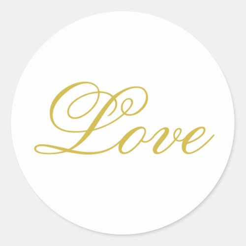 Chic Gold Script White Love Wedding Calligraphy Classic Round Sticker