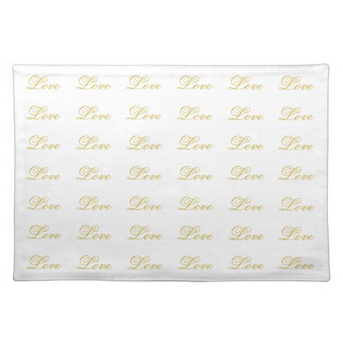 Chic Gold Script White Love Wedding Calligraphy Cloth Placemat