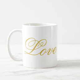 Chic Gold Script White Love Wedding Calligraphy Coffee Mug