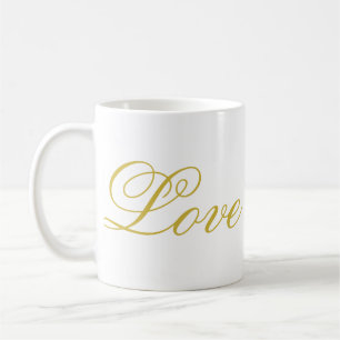 Chic Gold Script White Love Wedding Calligraphy Coffee Mug