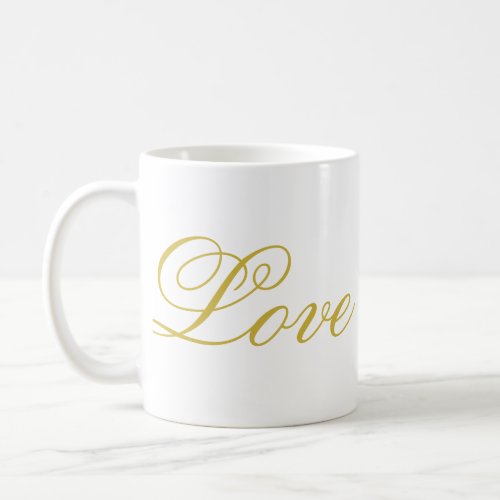 Chic Gold Script White Love Wedding Calligraphy Coffee Mug