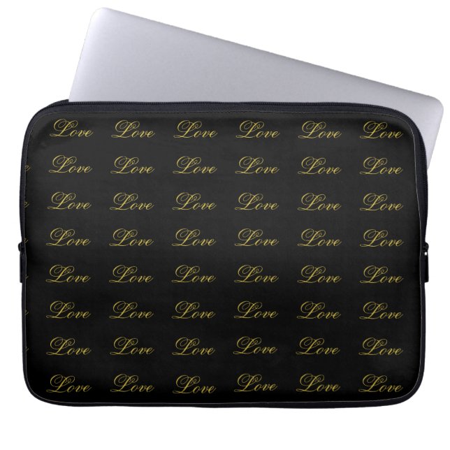 Chic Gold Script White Love Wedding Calligraphy Laptop Sleeve (Front)
