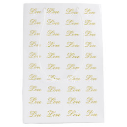 Chic Gold Script White Love Wedding Calligraphy Medium Gift Bag
