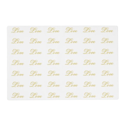 Chic Gold Script White Love Wedding Calligraphy Placemat