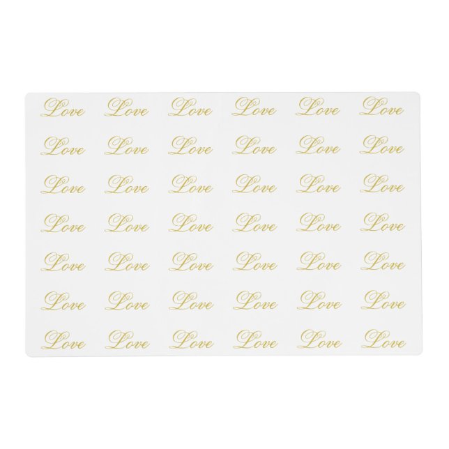 Chic Gold Script White Love Wedding Calligraphy Placemat (Front)
