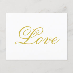 Chic Gold Script White Love Wedding Calligraphy Postcard