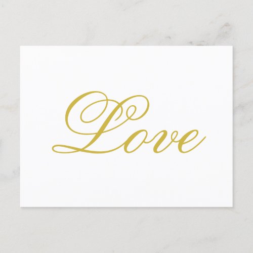 Chic Gold Script White Love Wedding Calligraphy Postcard